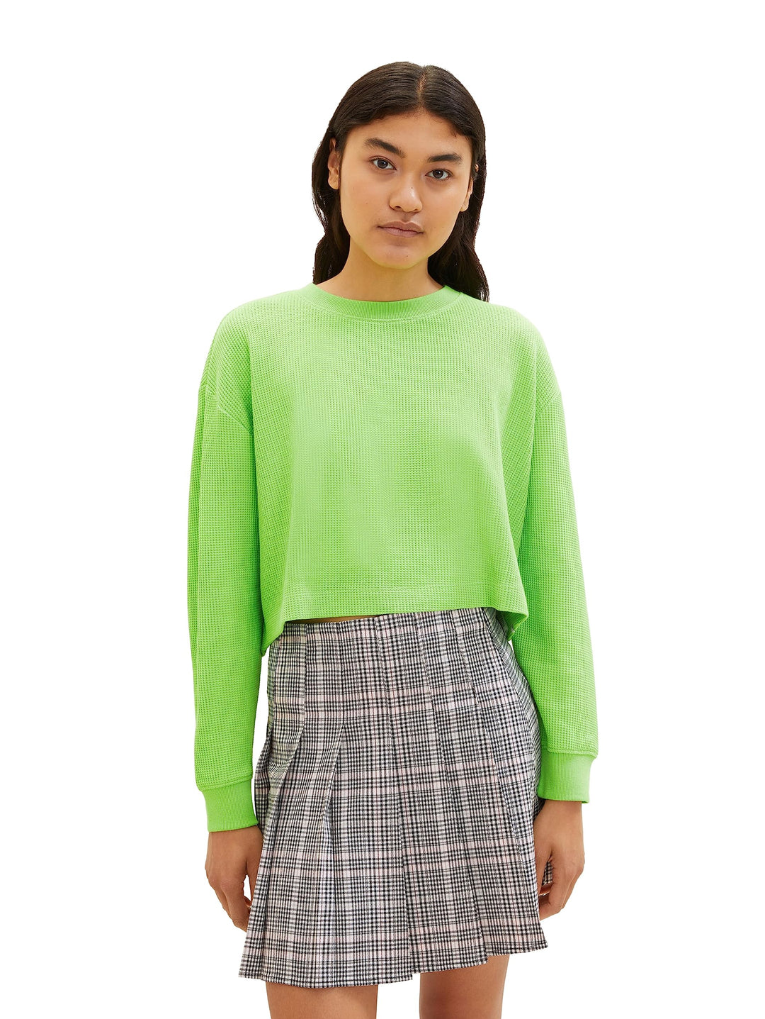TOM TAILOR Denim Damen Cropped Basic Sweatshirt XS 12318 - Liquid Lime Green, XS 12318-liquid Lime G