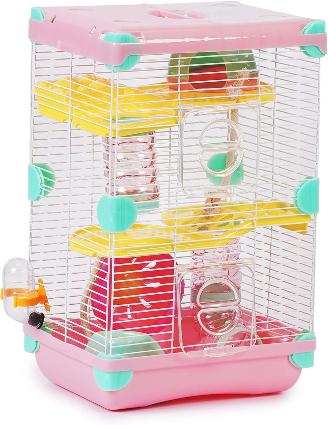 Käfig für Hamster, Roborowski, Käfig für Hamster, 27.7 * 20.5 * 42.5cm, 2 Etagen, mit Rad, Trinknapf