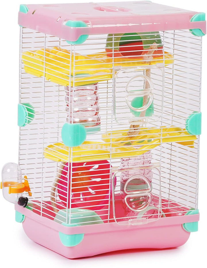 Käfig für Hamster, Roborowski, Käfig für Hamster, 27.7 * 20.5 * 42.5cm, 2 Etagen, mit Rad, Trinknapf