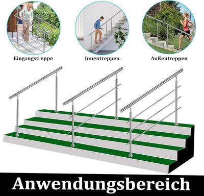 Aufun Edelstahl Handlauf 180cm Treppengeländer Innen und Aussen mit 2 Pfosten für Treppen, Brüstung,