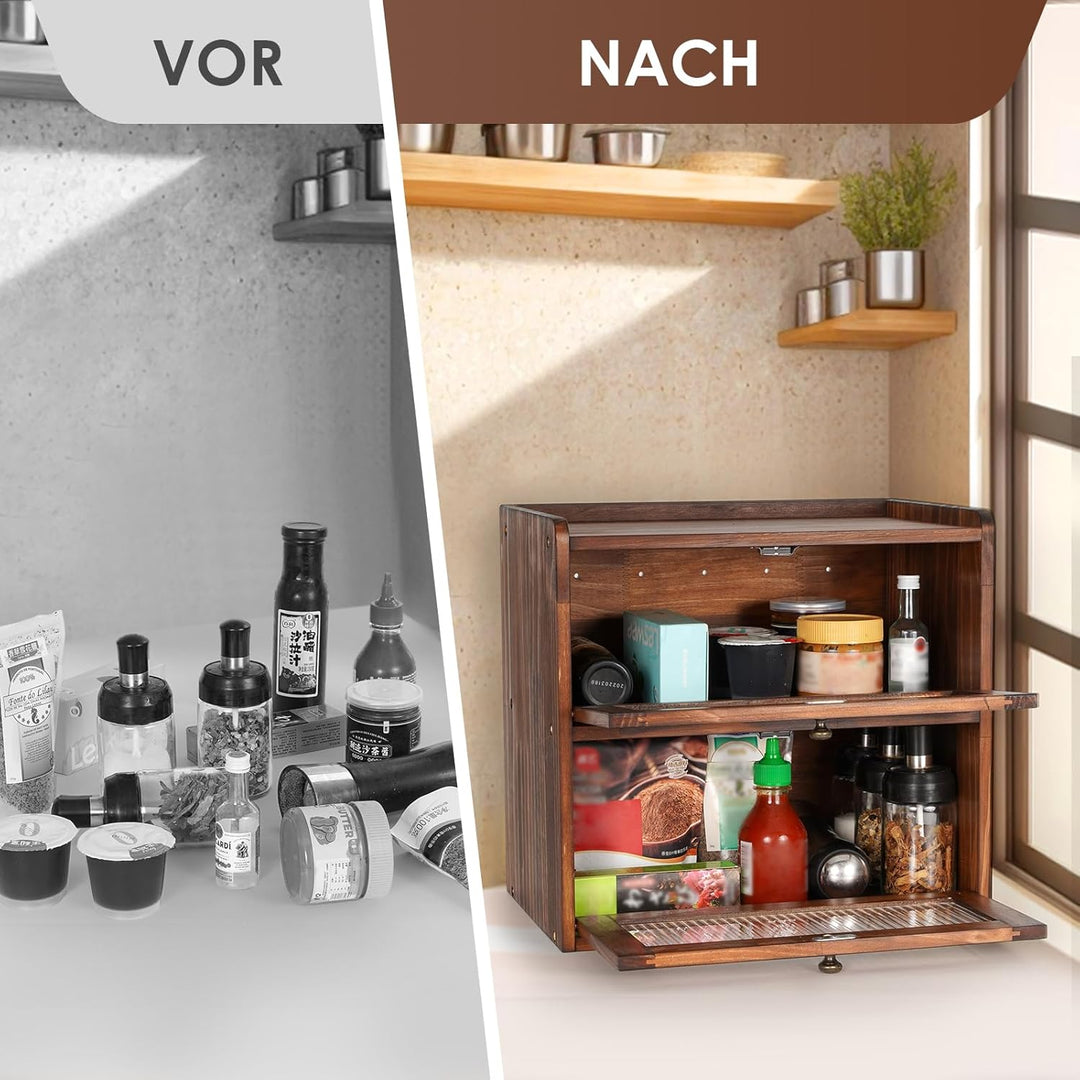 GUUSII HOME Brotkasten Gross Brotbox Küche Holz Gross Brotaufbewahrung 2 Etagen Brotkästen XL 36x24x