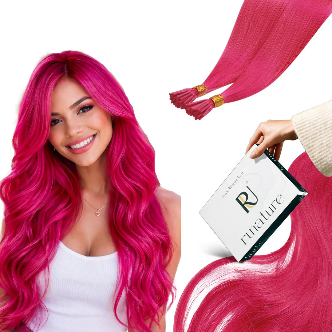 RUNATURE Bonding Extensions Echthaar Rosa Hot Pink I Tip Echthaar Extensions Rosa Bonding Keratin Ha
