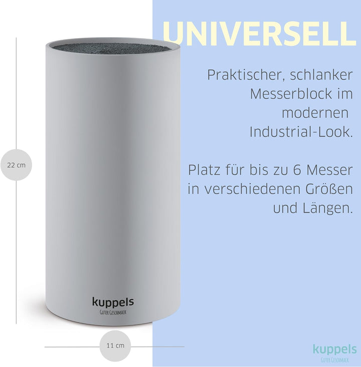 Kuppels ALL4ONE Universal Messerblock ohne Messer, Rund, Grau, Mit herausnehmbaren Borsten, 22 cm gr