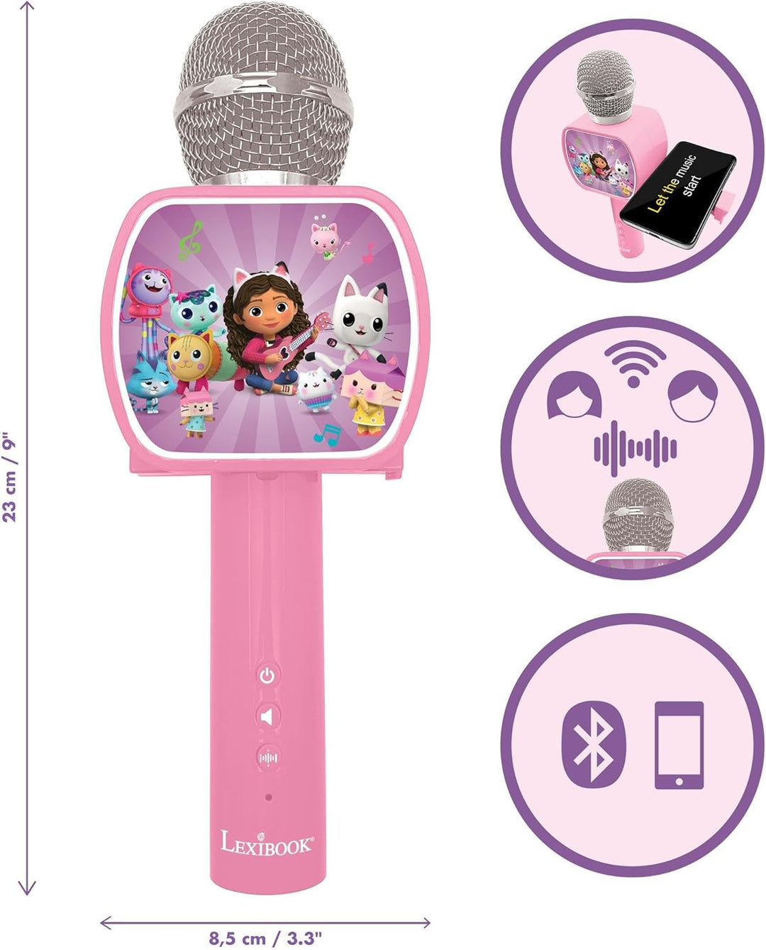 Lexibook, Gabby's Dollhouse, Bluetooth®-Mikrofon mit Stimmveränderungsfunktion, integrierter Lautspr