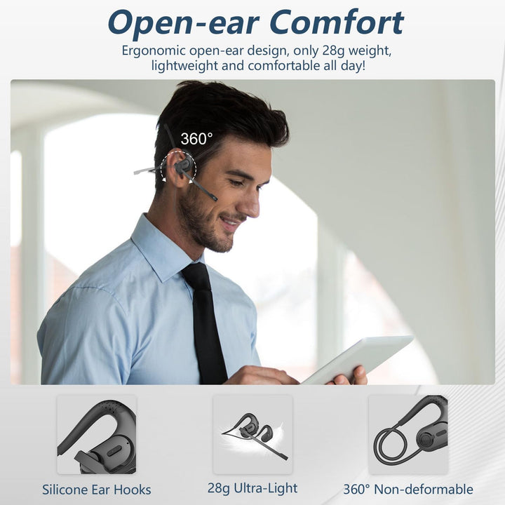 BANIGIPA Bluetooth Headset mit abnehmbarem Mikrofon, Noise Cancelling Wireless Headset für Telefone