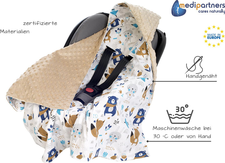 Medi Partners Einschlagdecke 100% Baumwolle 85x85cm Kuscheldecke für Kinderwagen Babyschale universa
