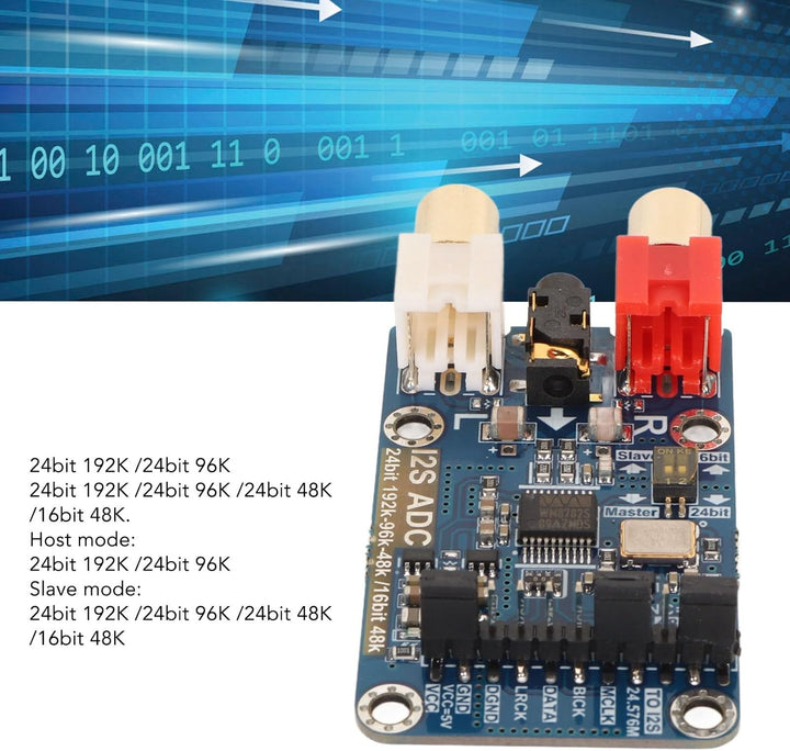 I2S ADC Card-Modul, Master-Slave-Modus, 24 Bit 192 K, 24 Bit 96 K, 24 Bit 48 K, 16 Bit 48 K, 3,5 Mm