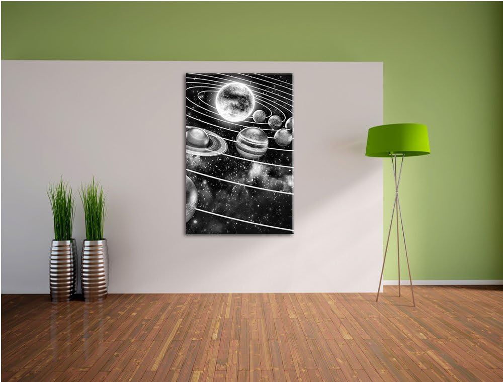 Pixxprint Monocrome, Sonnensystem mit unseren Planeten, Format: 100x70 auf Leinwand, 100x70