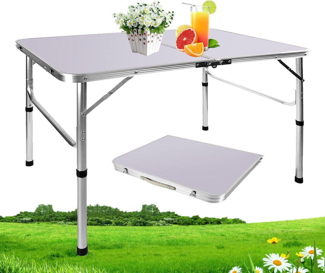 Zusammenklappbarer Camping-Picknicktisch aus Aluminium, 90 x 60 x 67 cm 90 x 60 x 37/67 cm (2 Height