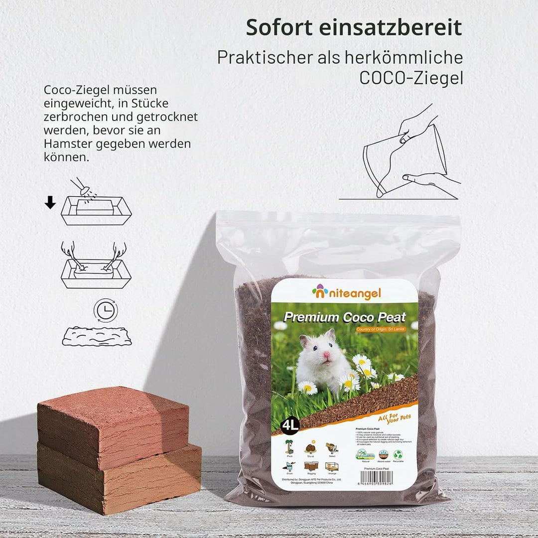 Niteangel Natürliches Kokosnuss-Hamster-Einstreu und Haustierstreu für Zwerghamster, Gerbils, Mäuse,