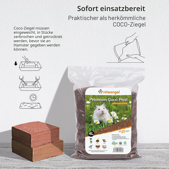 Niteangel Natürliches Kokosnuss-Hamster-Einstreu und Haustierstreu für Zwerghamster, Gerbils, Mäuse,