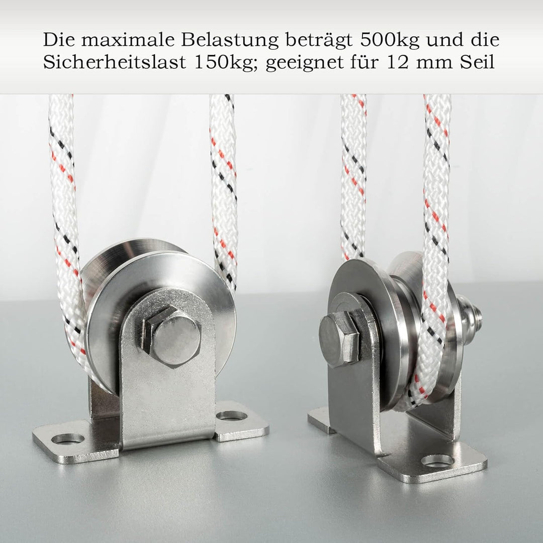 Umlenkrolle mit 2 Kugellager, V Typ Umlenkrollen für 12mm Seile Stahlseil, Tragkraft 500kg | 2 Stück