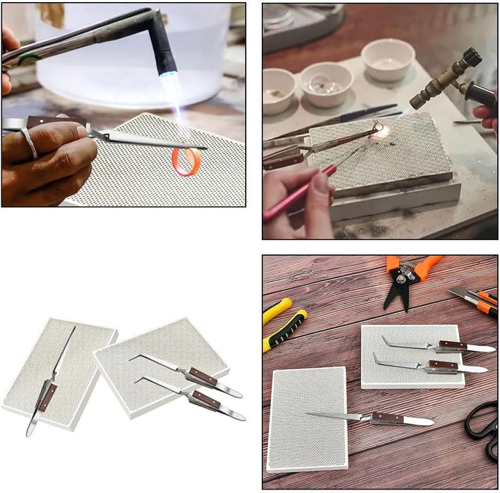 Schmuck-Lötset mit 3 Lötpinzetten, 2 Keramik-Lötplatten, 1 Kupferzange (Stil 2), Silberschmiedebedar