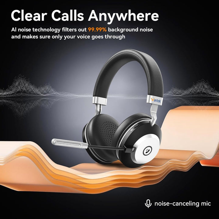 Wantek Kabelloses Headset, Bluetooth Headset mit Mikrofon USB-Dongle, Kabelloses Headset mit Mikrofo