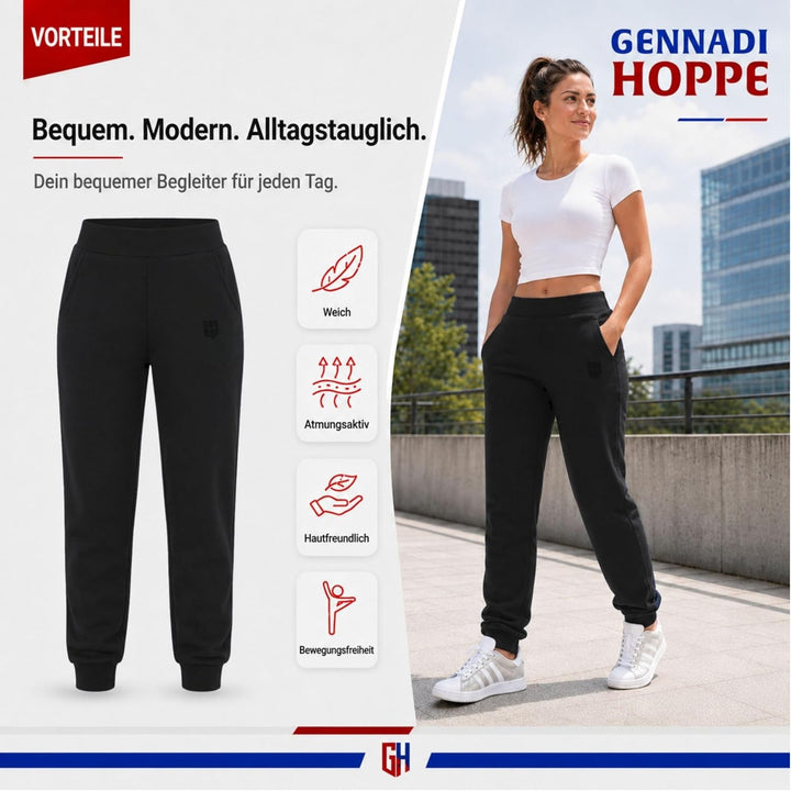 Gennadi Hoppe Damen Jogginghose Komfortable Trainingshose für Sport und Freizeit M Schwarz (Black),