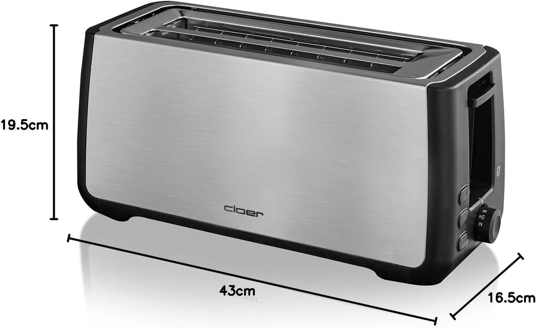 Cloer 3579 King-Size Toaster für 4 XXL Scheiben, Check-Funktion, Edelstahlgehäuse, 1500 Watt, schwar