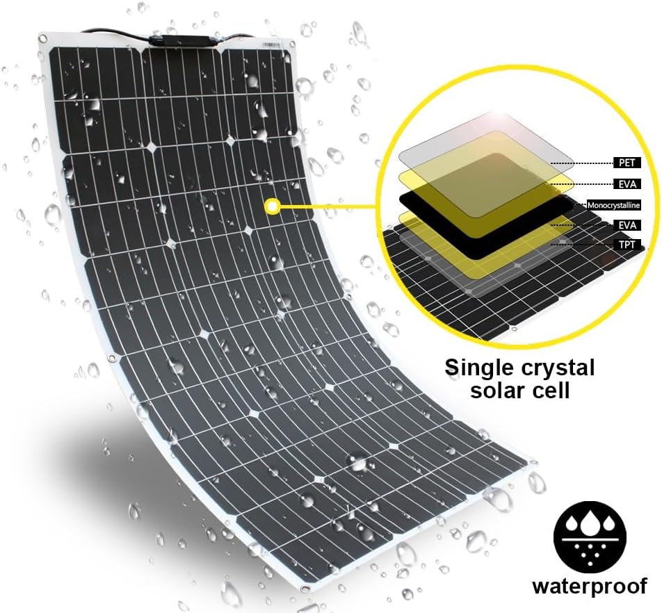 Aysolar Flexibel Solarpanel 100W 12V Monokristalline Solarmodul Flexible für Marine Camper Wohnmobil