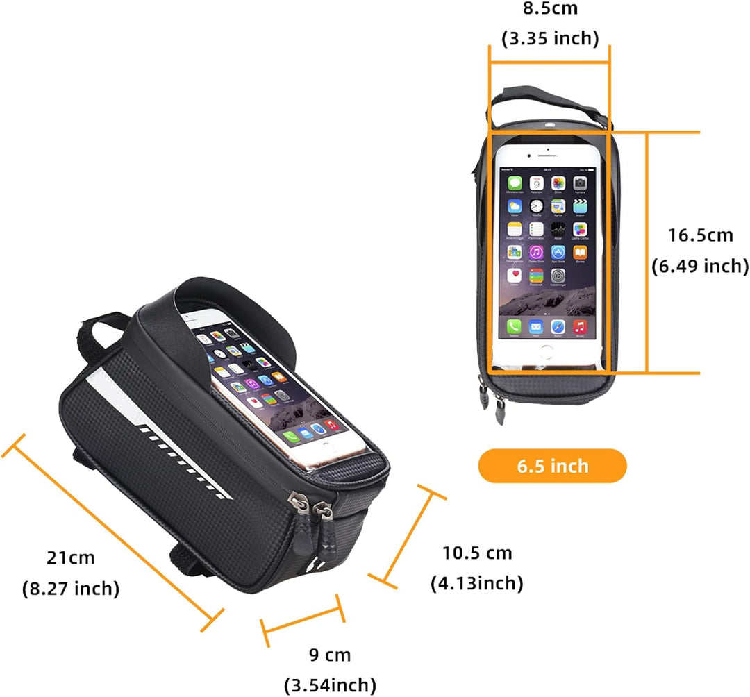 Fahrrad-Rahmentasche wasserdicht mit 6" Smartphone-Fenster – Komplettes Fahrradzubehör-Set mit Multi