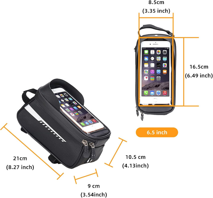 Fahrrad-Rahmentasche wasserdicht mit 6" Smartphone-Fenster – Komplettes Fahrradzubehör-Set mit Multi