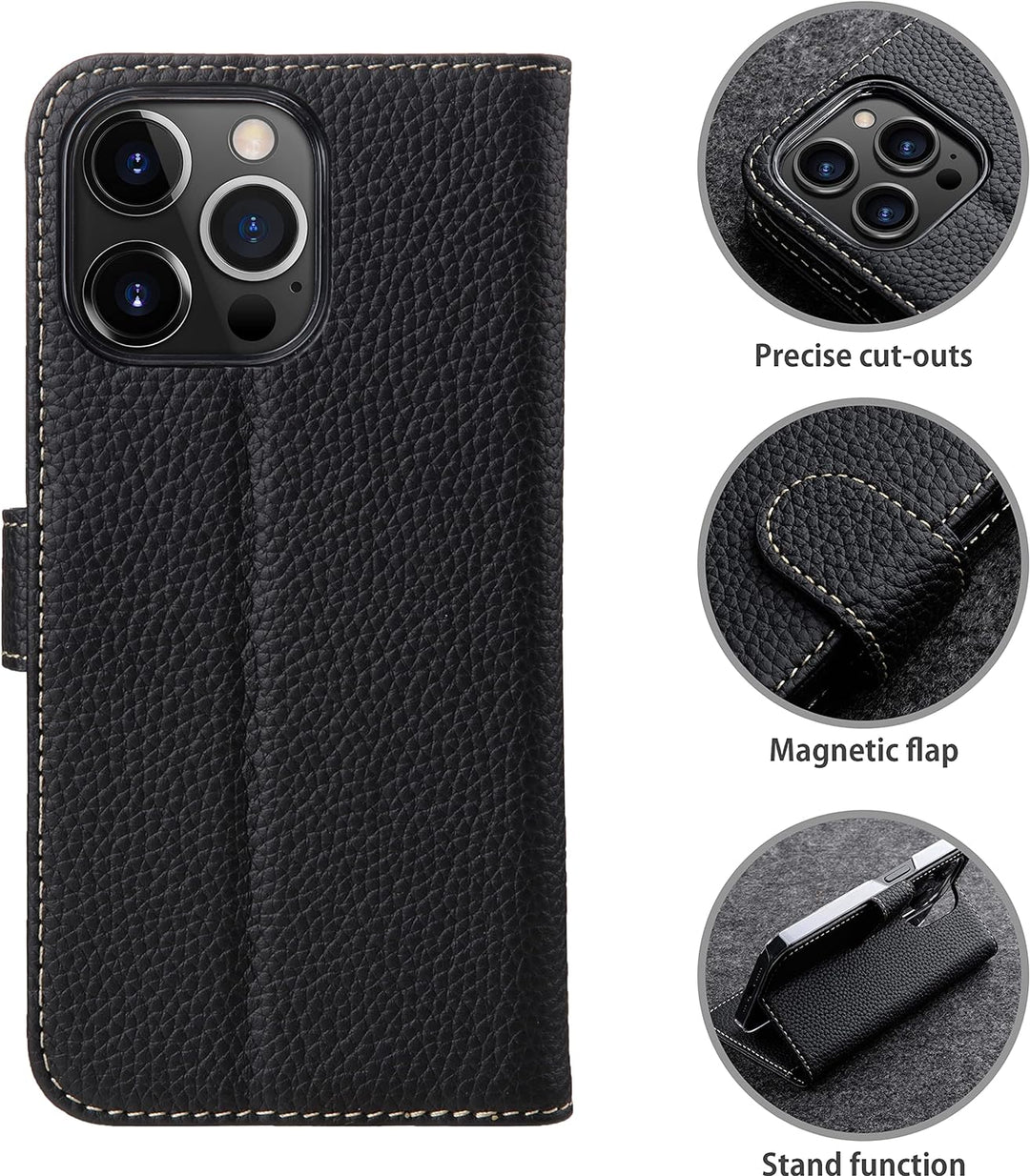 STILGUT Talis kompatibel mit iPhone 14 Plus (6.7") Hülle mit Kartenfach aus Leder, Flip Cover, Handy