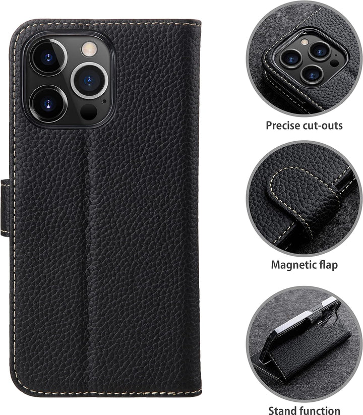 STILGUT Talis kompatibel mit iPhone 14 Plus (6.7") Hülle mit Kartenfach aus Leder, Flip Cover, Handy