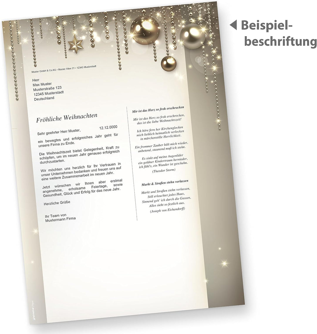 Briefpapier Weihnachten Set NOBLESSE 500 Sets elegantes Weihnachtsbriefpapier Design DIN A4 - mit Um