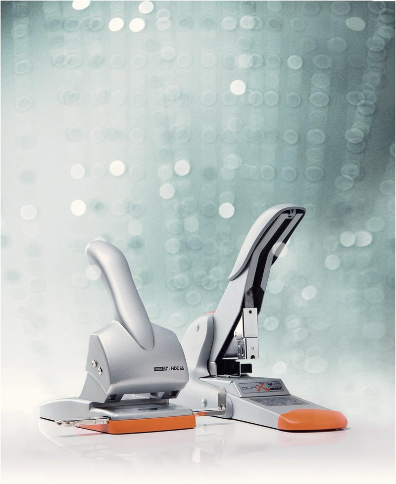 Rapid 20922603 Registraturlocher HDC65, Gussmetall, 65 Blatt, silber/orange 65 Blatt Silber, 65 Blat