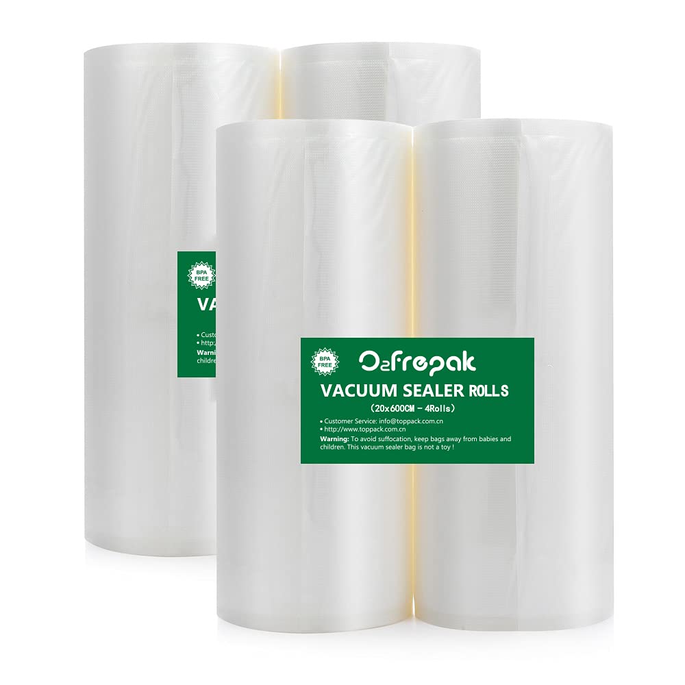 O2frepak 4 Folienrollen 20x600cm Vakuumierrollen für Lebensmittel,BPA-Frei Vakuumierbeutel Sous Vide