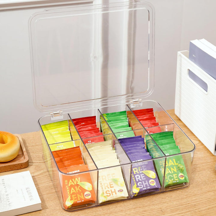 Teebeutel Aufbewahrungsbox, Mit Deckel, Acht Fächern, Abnehmbare Blende, Tischaufbewahrung, Kaffee,