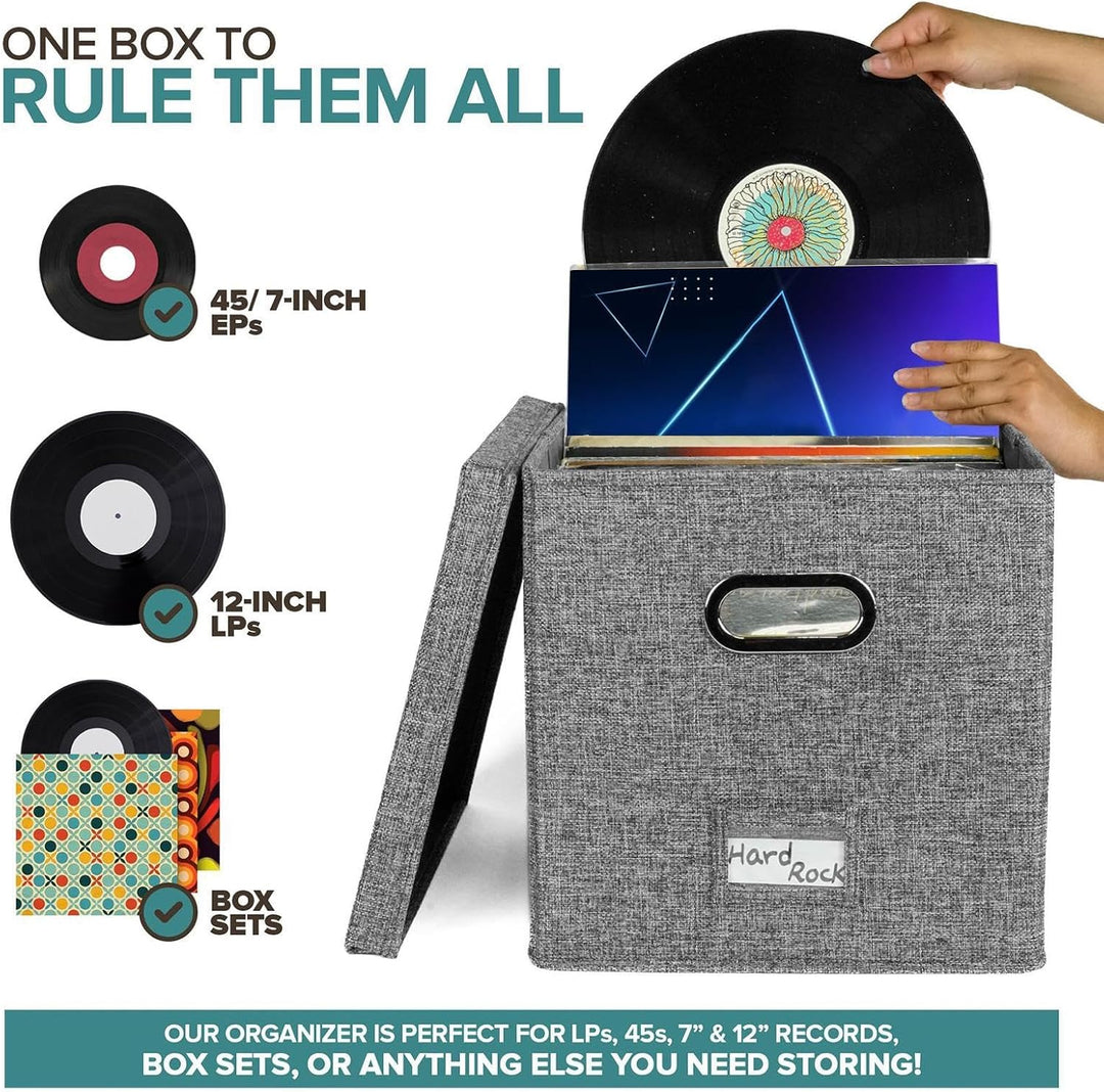 Vinyl-Platten-Aufbewahrungsbox,Vinyl Schallplattenboxen Mit Deckel Und Griffen,Stapelbarer Tragbarer