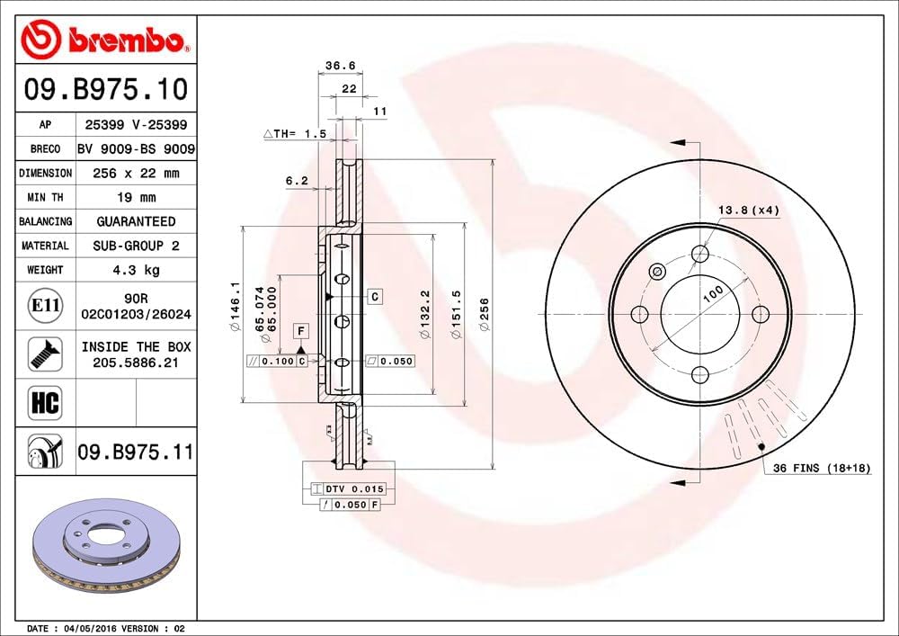 BREMBO 09.B975.11 Bremsscheiben