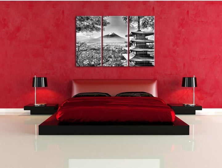 Pixxprint Japanischer Tempel im Herbst als Leinwandbild/Grösse: 3 Teilig (120x80) cm/Wandbild/Kunstd
