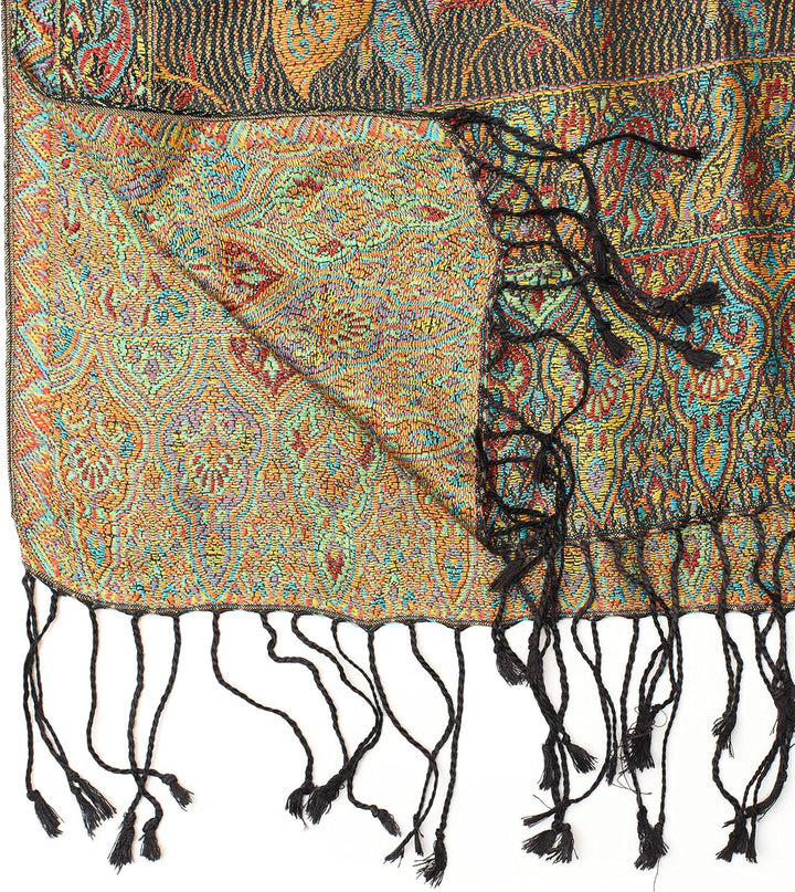ufash Pashmina 100% Seidenschal aus Indien für Damen & Herren, Paisley Muster, 160 x 35 cm - Schal a