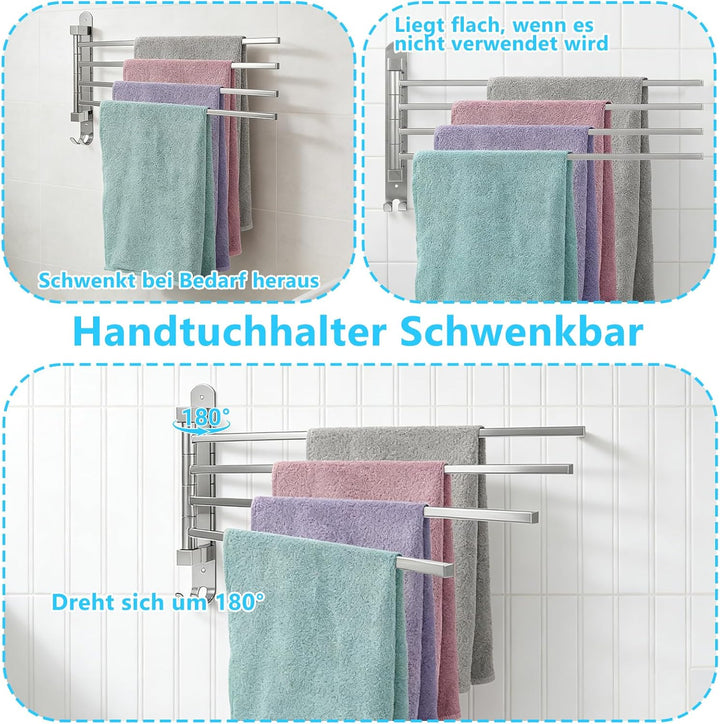 Handtuchhalter mit 4 Drehbaren Armen 180° Rotierend Handtuchstange für Einfachen Zugang Wandmontage