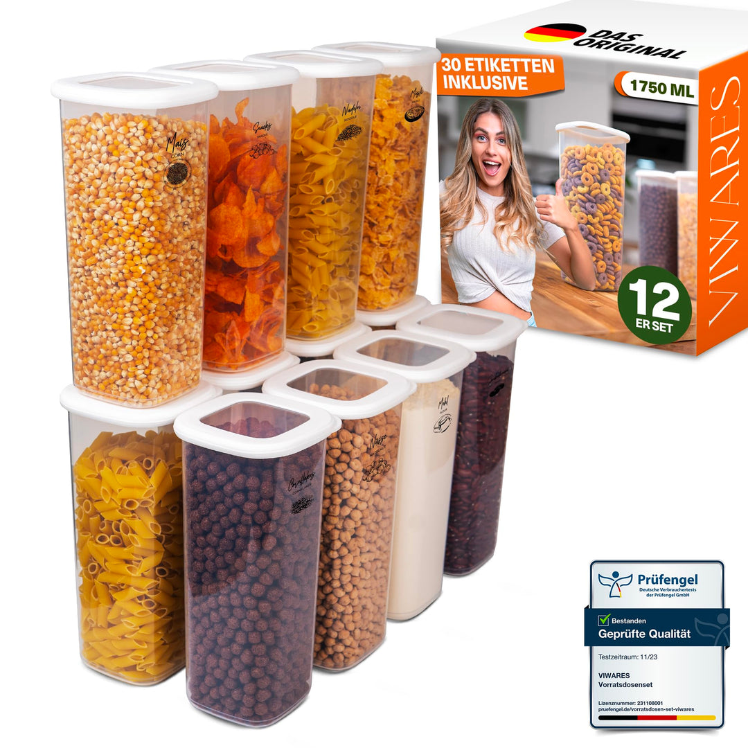 Viwares luftdichte Vorratsdosen mit Deckel | 12er Vorratsbehälter Set | BPA-FREI | Zur Müsli Mehl un