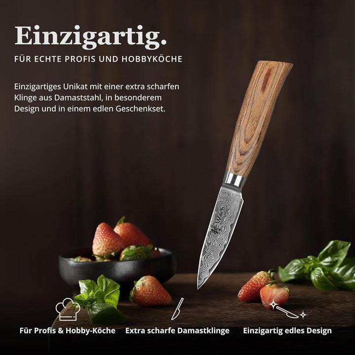 Wakoli EDIB Pro Officemesser aus echtem Damaststahl (VG10 Kern) 8 cm Klinge – Scharf und handlich –