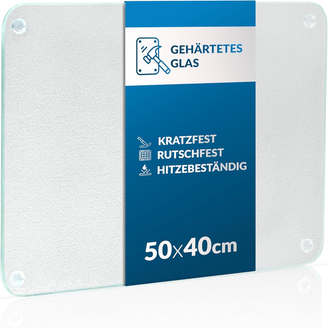 2-er Set Schneidebrett Glas 50x40, Rutschfest mit Füsse, Glasschneidebrett ohne Mikroplastik, hygien