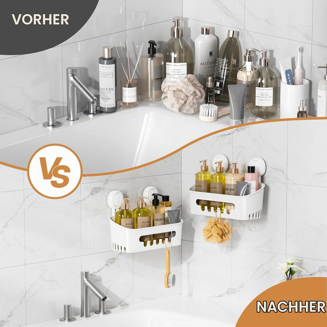 LEVERLOC Duschablage &amp; Saugnapf Doppel Dusche Seifenhalter ohne Bohren für Shampoo Conditioner Halte