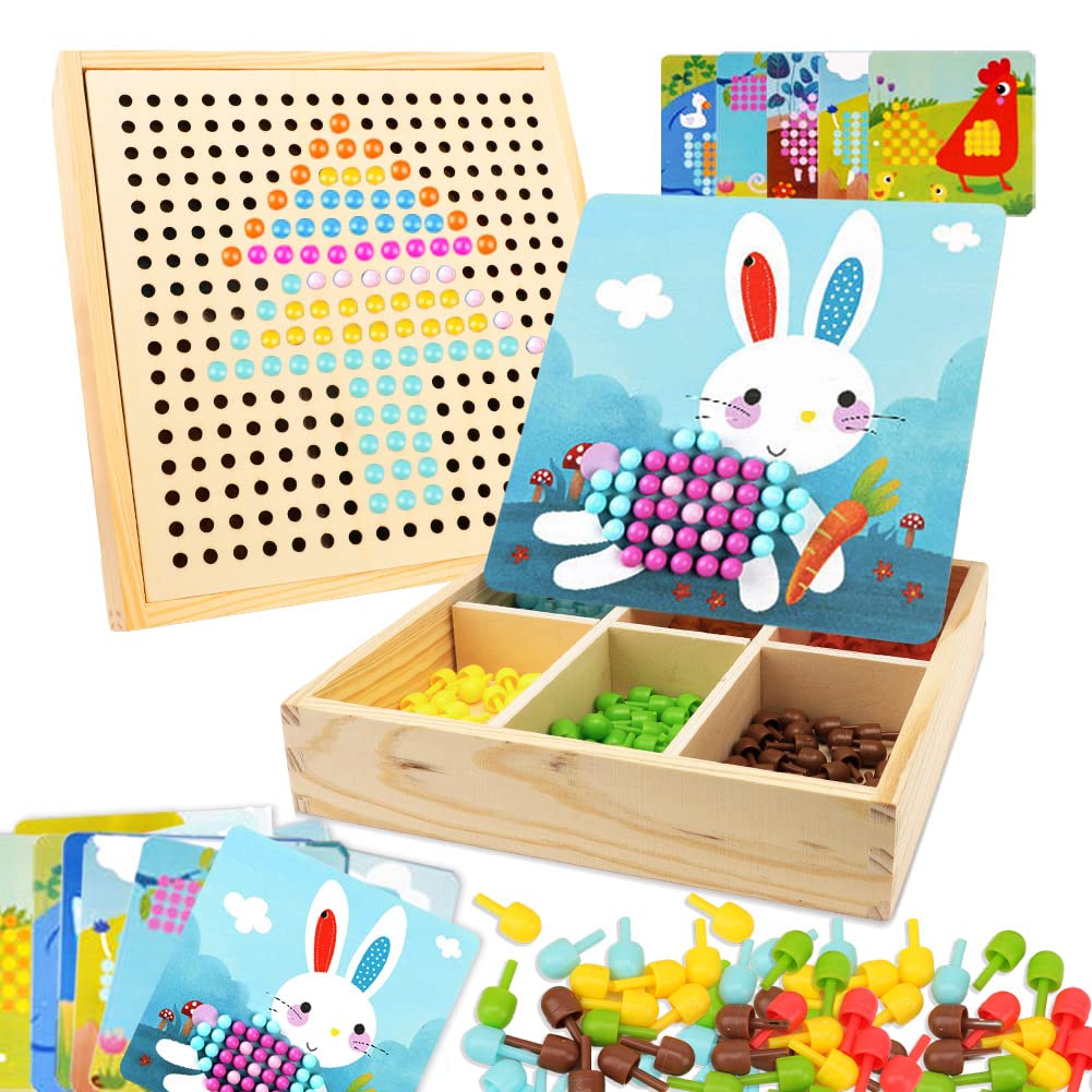 Gohytal Mosaik Steckspiel für Kinder, Spielzeug ab 2 3 4 5 Jahre Holz Mosaik Bastelset Kinder Pegboa