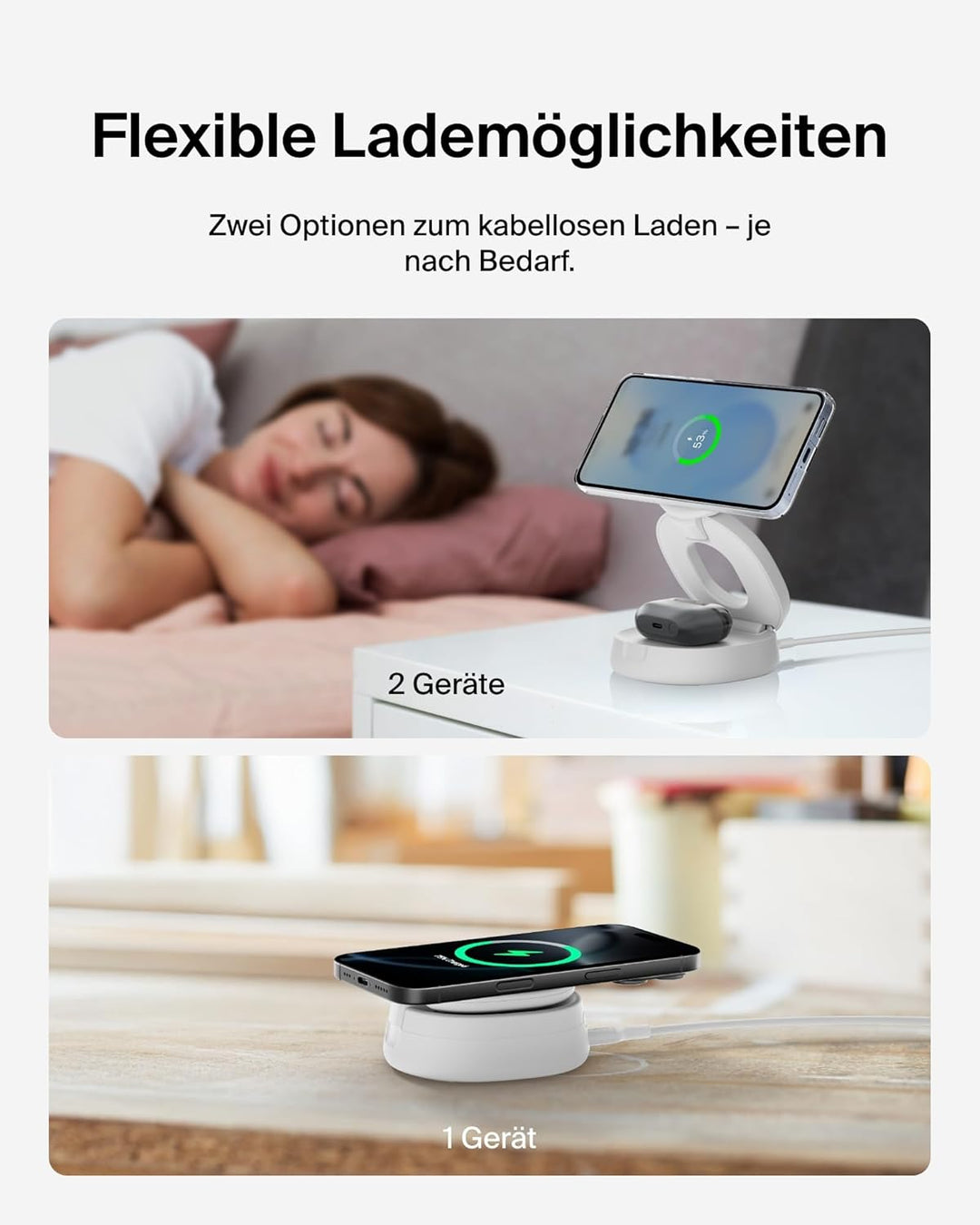 Belkin BoostCharge 2-in-1 Induktive Ladestation mit Qi2, 15W, MagSafe-kompatibles Ladegerät, Kabello