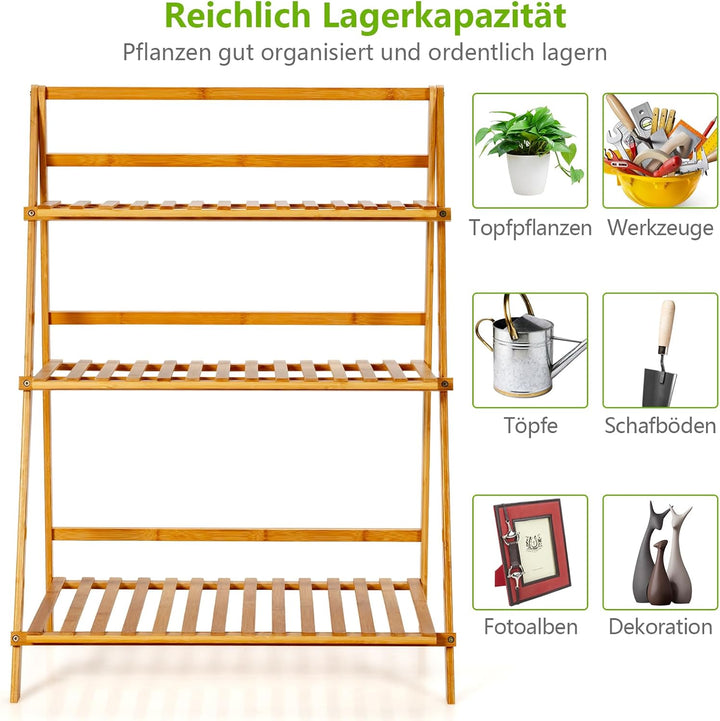 RELAX4LIFE Blumenständer Klappbar, Pflanzenregal 3-stufig, Blumenleiter aus Bambus, Freistehendes Bl