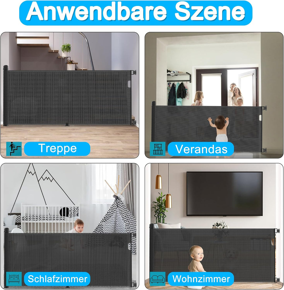 UISEBRT Türschutzgitter Roll Treppenschutzgitter Ausziehbar 0-300cm Absperrgitter Hund Türgitter für