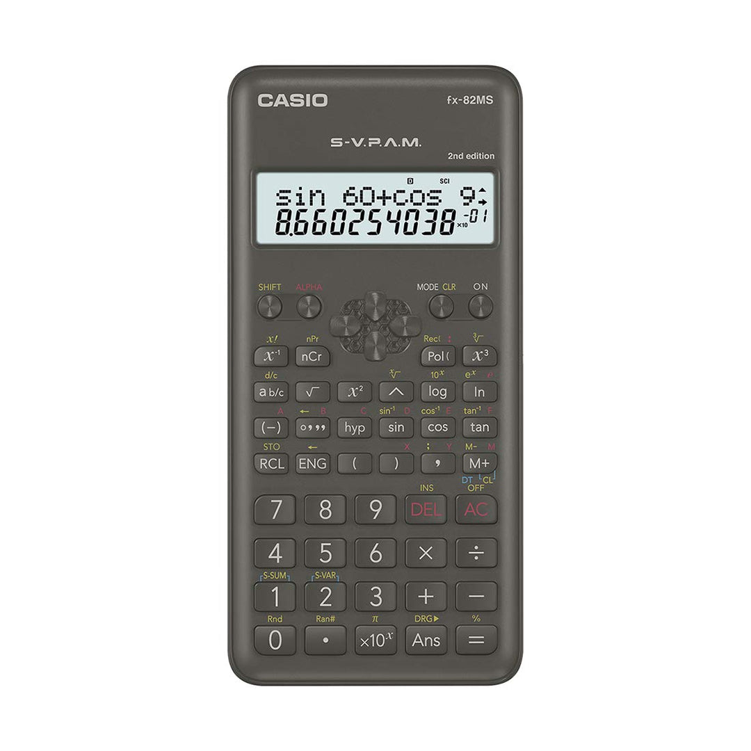 Casio fx-82MS Taschenrechner, wissenschaftlicher Taschenrechner, Schwarz, 12 Ziffern, 2 Zeilen, Batt