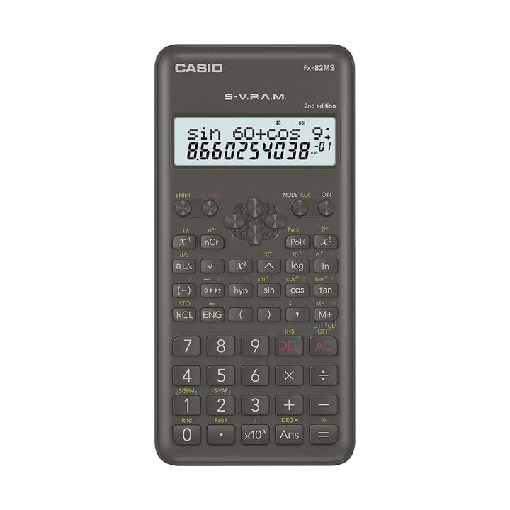 Casio fx-82MS Taschenrechner, wissenschaftlicher Taschenrechner, Schwarz, 12 Ziffern, 2 Zeilen, Batt
