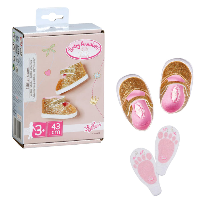 Baby Annabell Goldene Schuhe mit Einlegesohlen 43cm, Puppenschuhe mit Klettverschluss für 43 cm Pupp