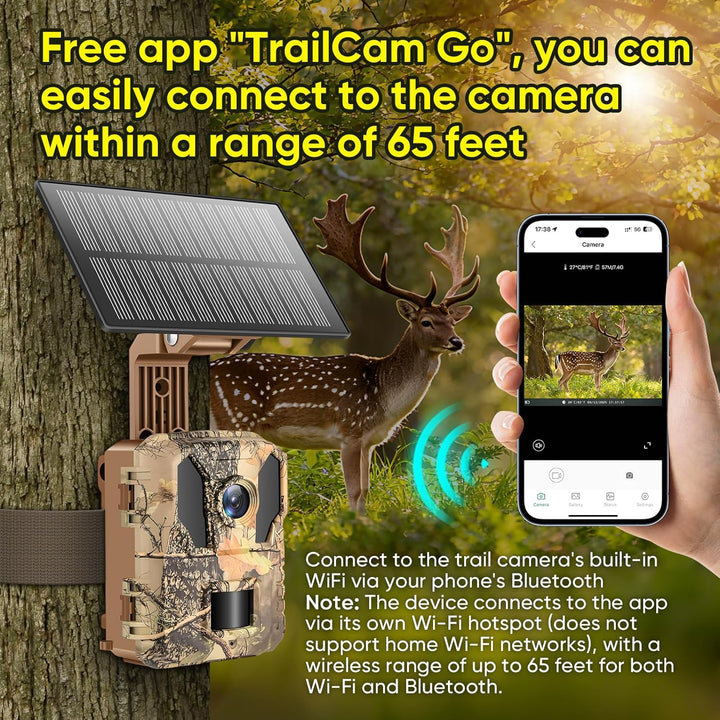 MYPIN Wildkamera 4K 64MP, Solar WLAN Jagdkamera mit Nachtsicht, 5000mAh Akku, IP66 Wasserdicht, Bewe