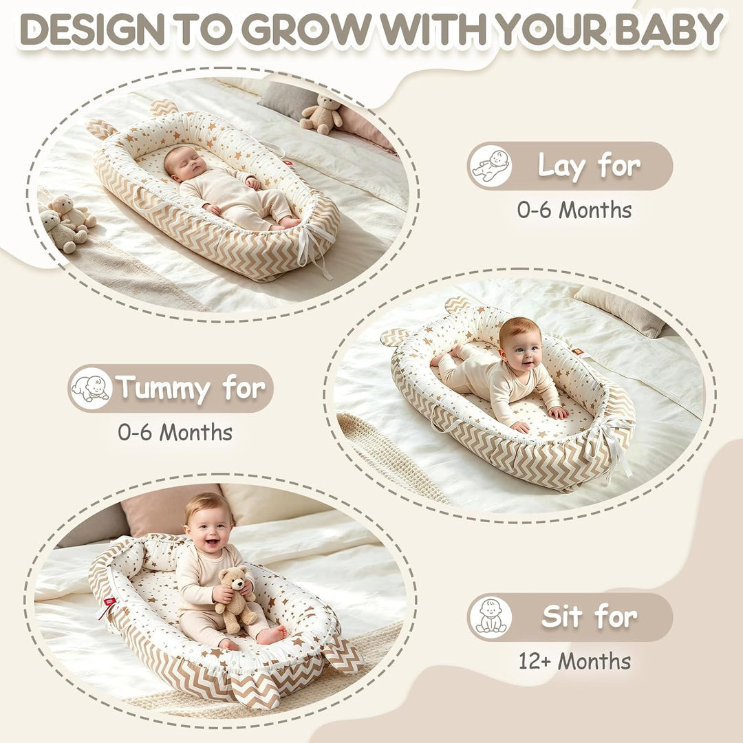 Soontrans Babynest für Neugeborene mit Kordelzug &amp; Tragetasche (Sterne) | Nestchen Baby Geborgenheit