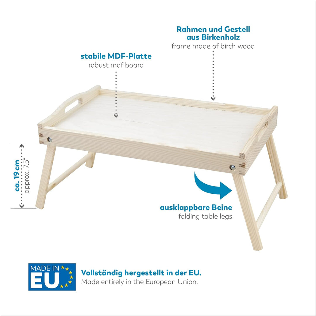 Rubberneck Betttablett aus Birkenholz, mit klappbaren Beinen, als Frühstückstablett und Serviertable