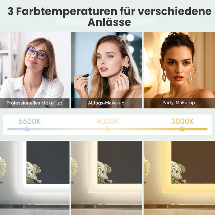 S'bagno Badezimmer-Spiegel-mit-Beleuchtung 80x80cm, LED-Badspiegel-mit-Beleuchtung, Bluetooth, Entfo