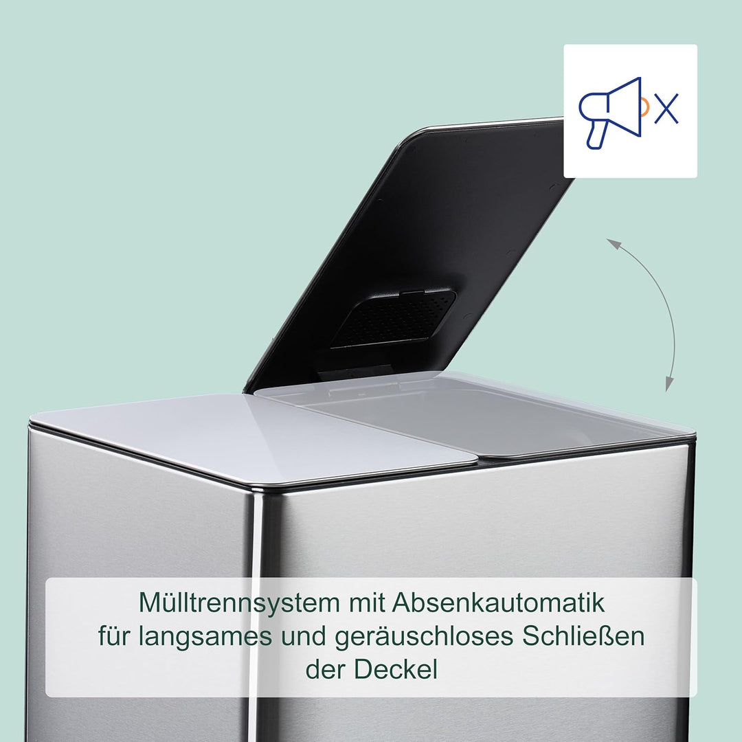 Relaxdays Mülleimer 2 x 15 Liter, Küchenmülleimer mit Geruchsfilter, Biomüll, Absenkautomatik und Tr